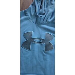 Under Armour Blue Aqua Glitter Logo Pullover Loose Fit Hoodie Girls Youth L